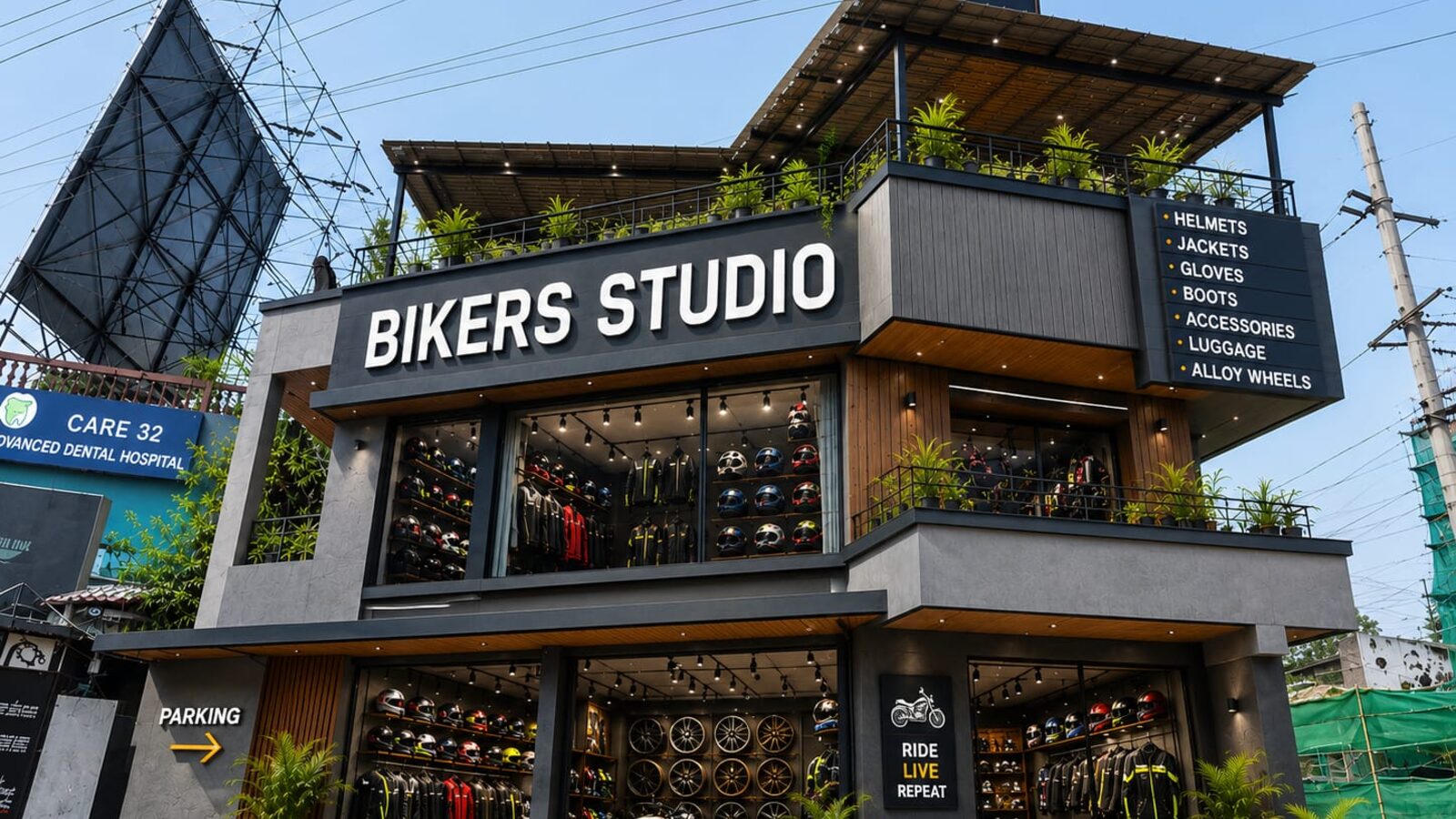 Bikers Studio flagship store exterior, Visakhapatnam