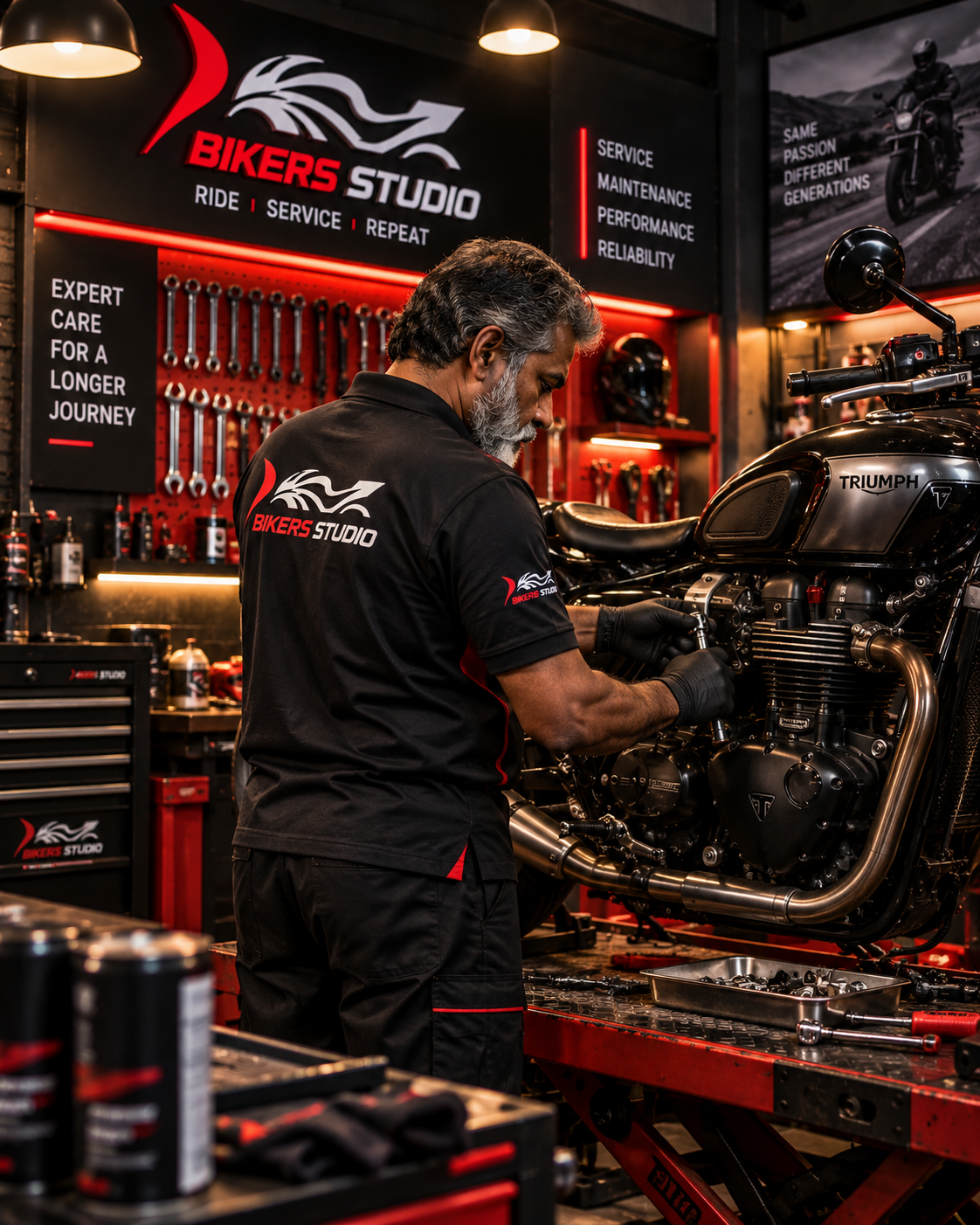 Bikers Studio store reception and interior